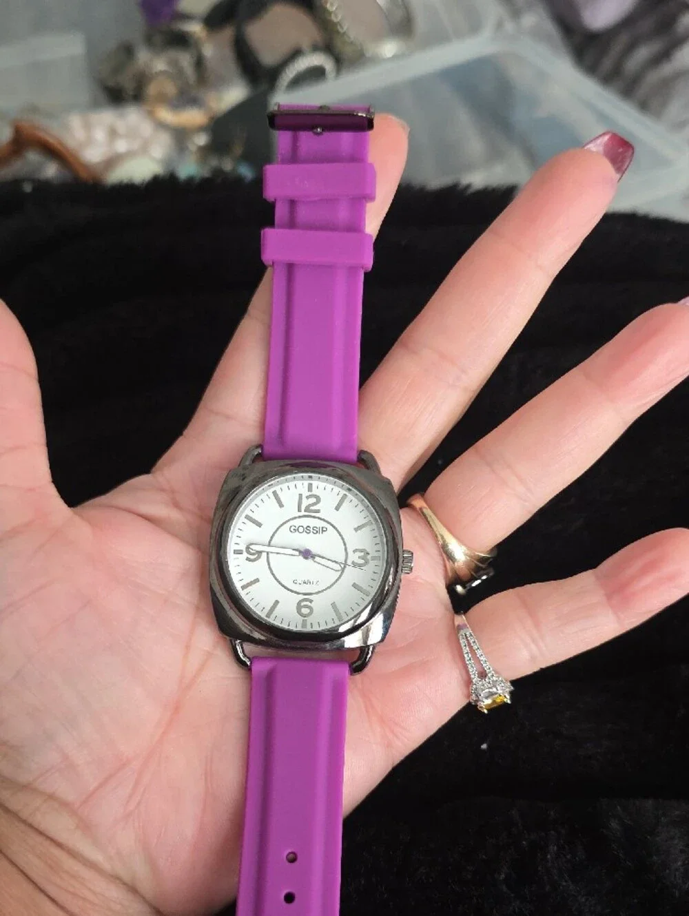Gossip White Dial Watch with Bright Purple Strap